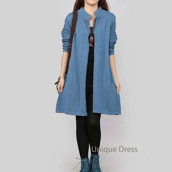 Blue plus size women sweater long coat cardigan