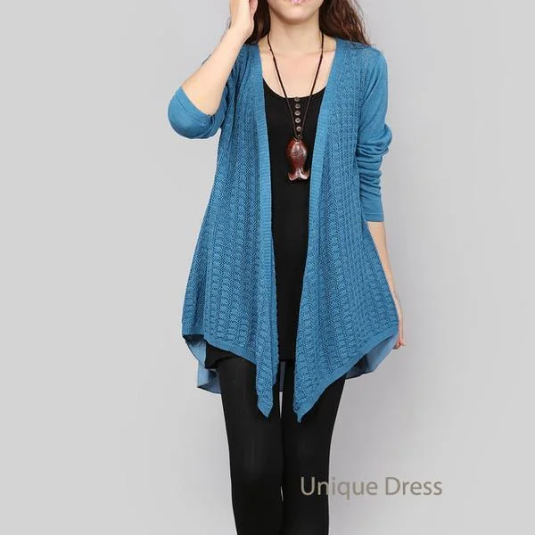 Blue women outwear knit sweater coat