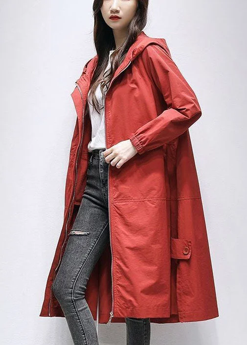 Bohemian Orange Hooded Patchwork Oversized Long Coat Spring