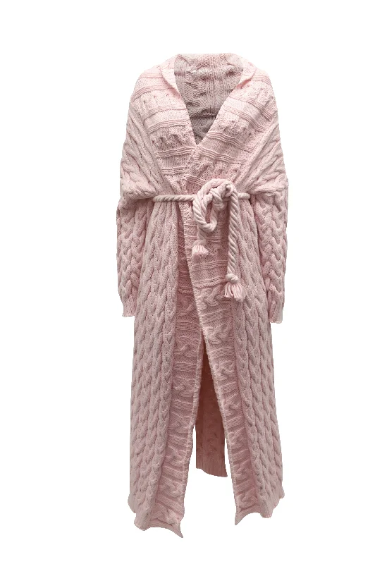 Alanui Chunky Knit Long Cardigan in Pink Cotton