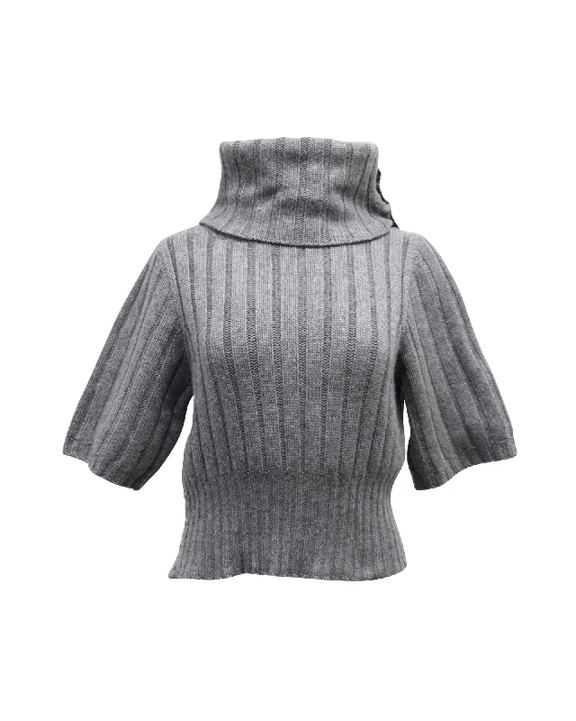 Fendi Turtleneck Cropped Sweater in Grey Cashmere