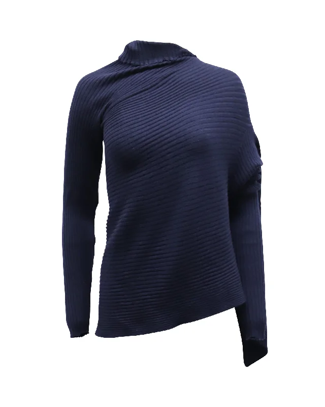 Marques Almeida Draped Asymmetric Sweater in Navy Blue Wool