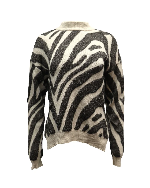 Nanushka Sosa Zebra Intarsia Sweater in Beige Cotton