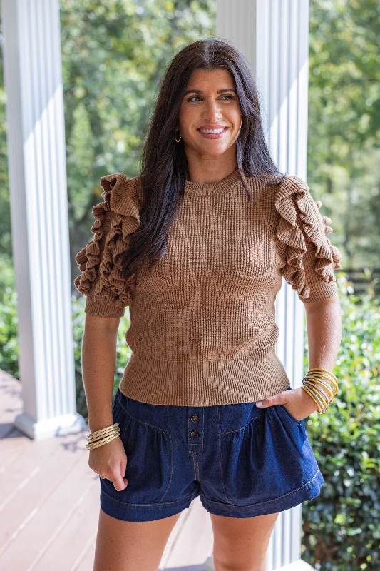 Ruffled Feelings Toffee Knit Sweater