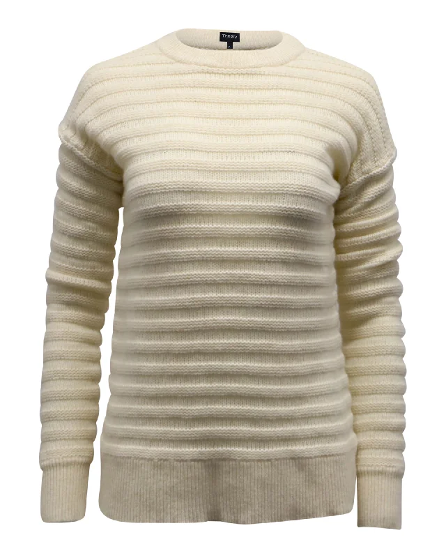 Theory Novelty Stripe Sweater in Beige Cashmere