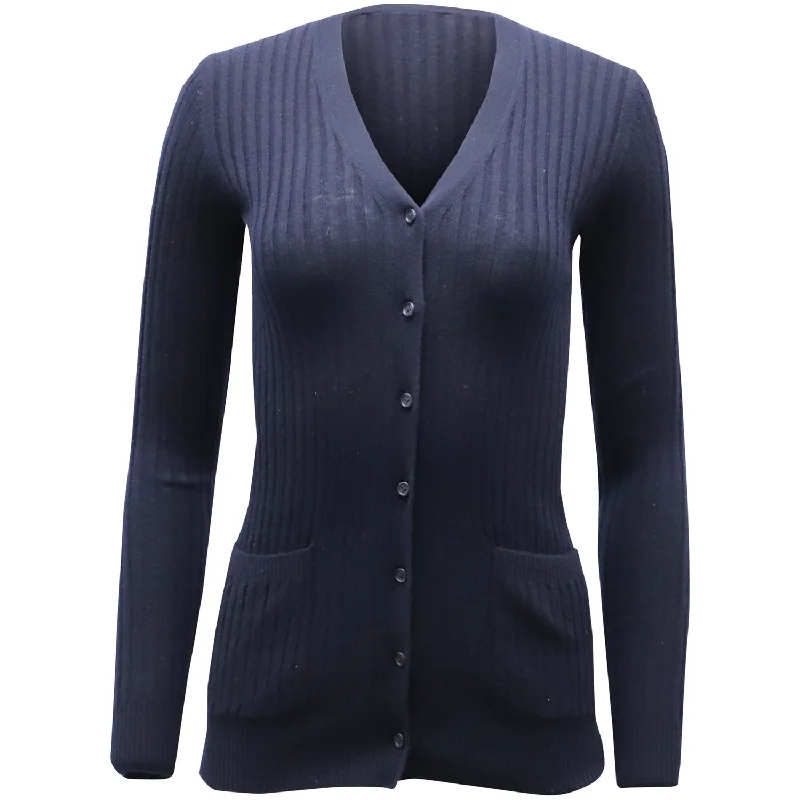 Vince Rib Skinny Cardigan in Navy Blue Cashmere