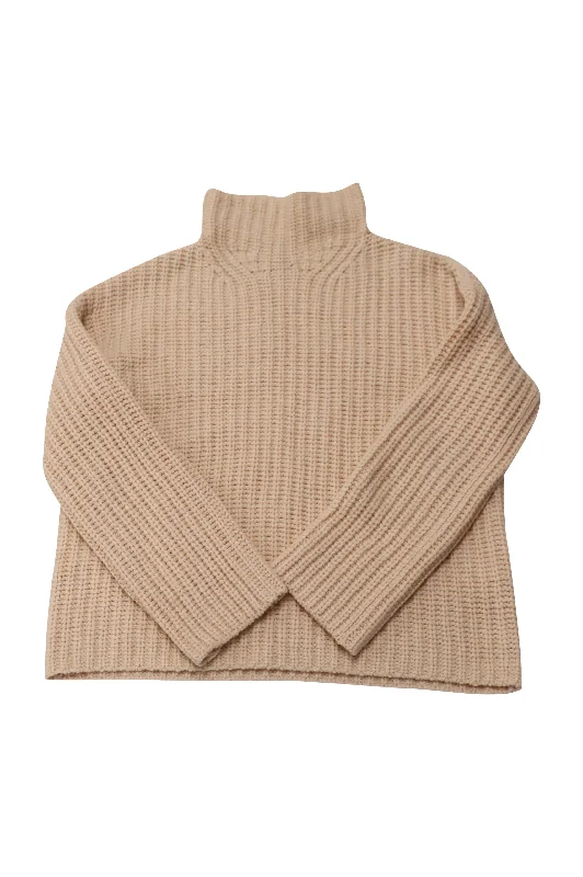 Vince Ribbed Turtleneck Sweater in Peach Wool