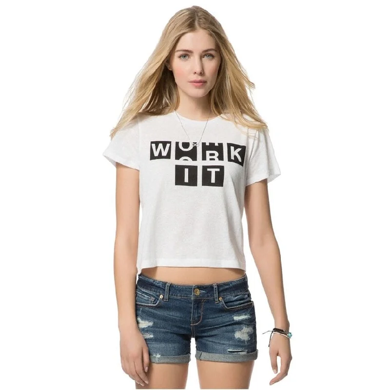 Aeropostale Womens Work It Graphic T-Shirt, White, Large