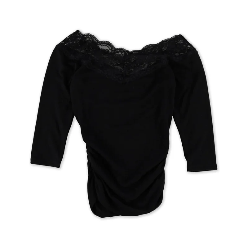 BCX Womens Lace Basic T-Shirt, Black, X-Small