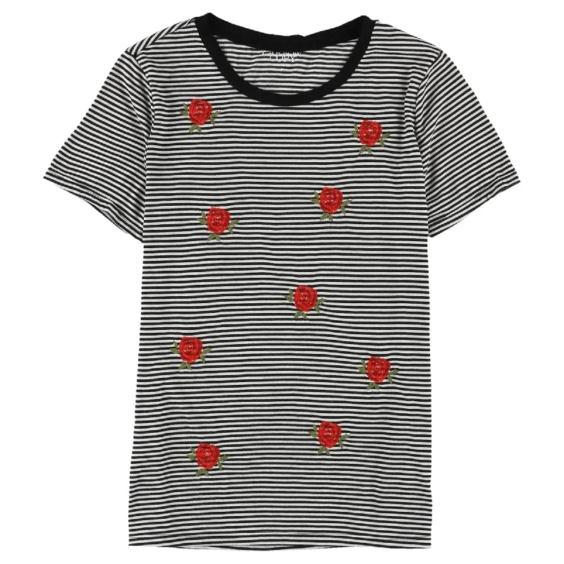 Carbon Copy Womens Embroidered Cactus Striped Embellished T-Shirt