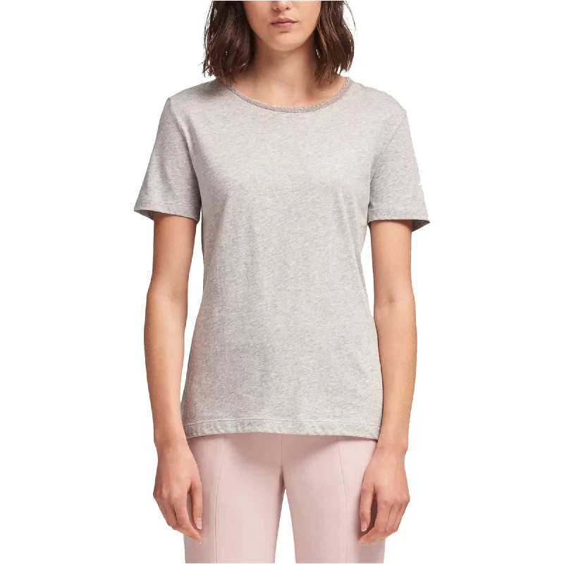 DKNY Womens Beaded Embellished T-Shirt, Grey, X-Large