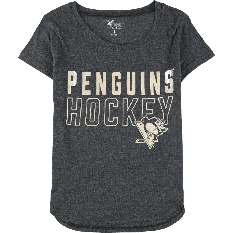 G-III Sports Womens Penguins Hockey Graphic T-Shirt, Grey, Small