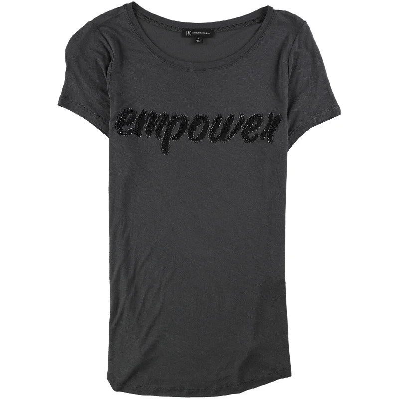 I-N-C Womens Empower Embellished T-Shirt, Grey, Medium