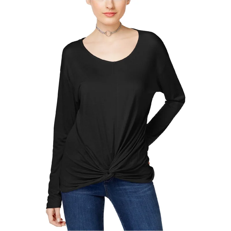 I-N-C Womens Knotted Basic T-Shirt, Black, Large