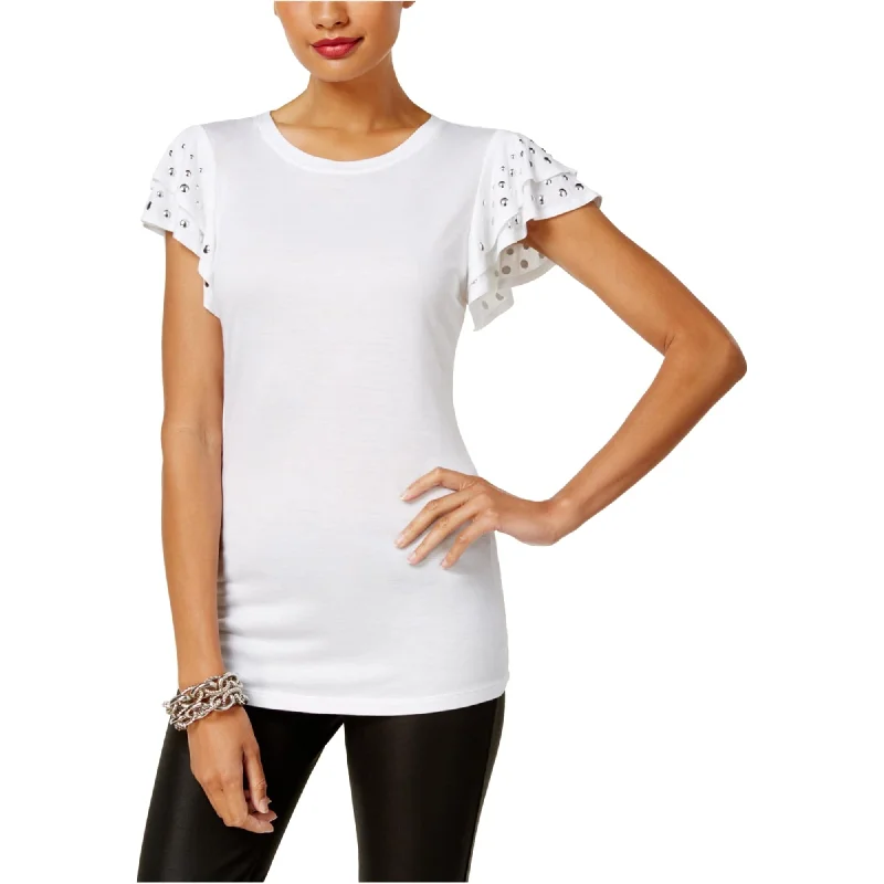 I-N-C Womens Studded Basic T-Shirt, White, X-Small