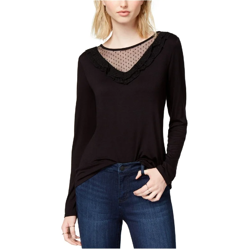 Maison Jules Womens Ruffled Illusion-Contrast Embellished T-Shirt