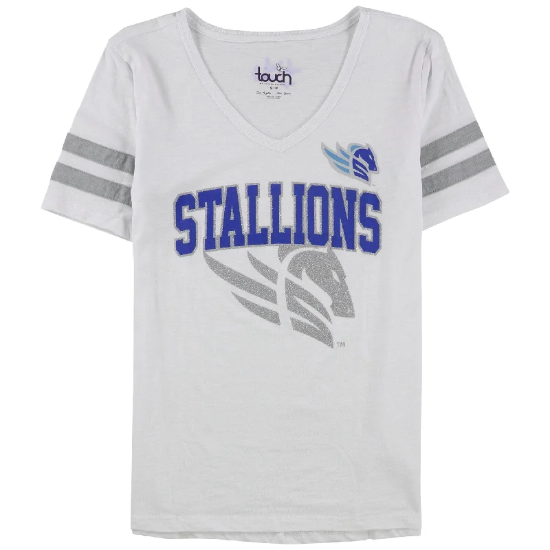 Touch Womens Glitter Stallions Graphic T-Shirt, White, Small