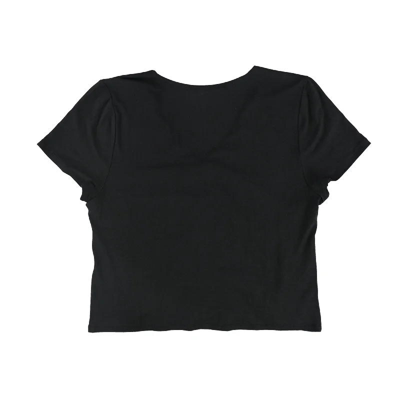 bar III Womens Ruched Knit Basic T-Shirt, Black, X-Large