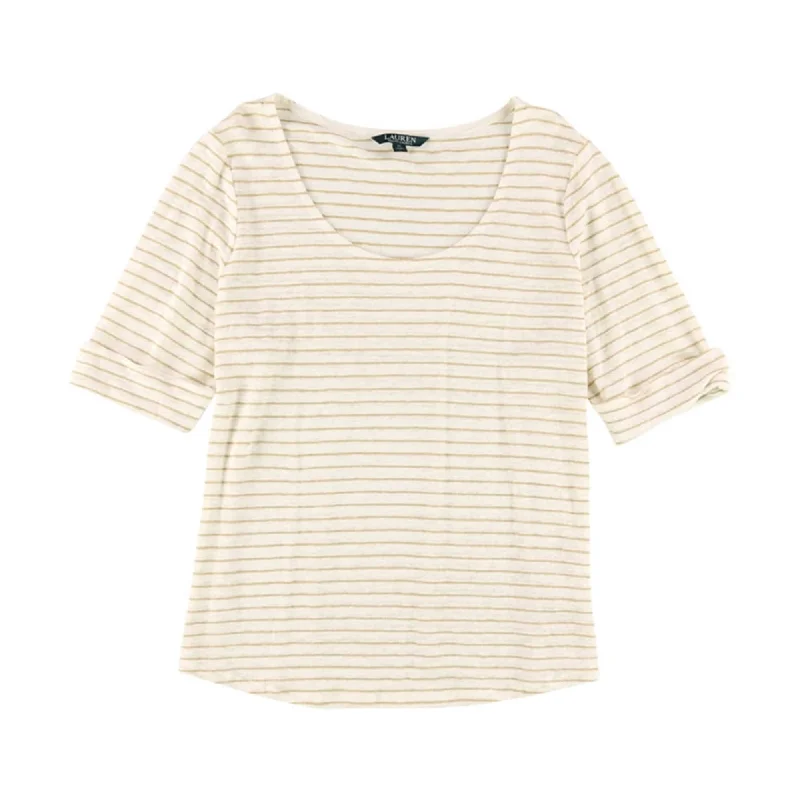 Ralph Lauren Womens Striped Basic T-Shirt, Beige, Large