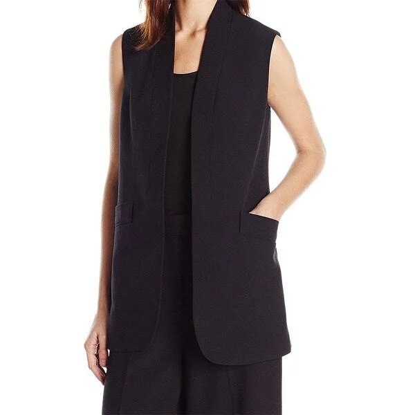 Anne Klein Women's Pocket Open Front Long Vest Black Size 14