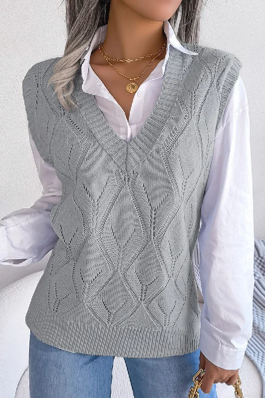 WOMEN PUNCHING KNITTED LOOSE FIT SWEAT VEST