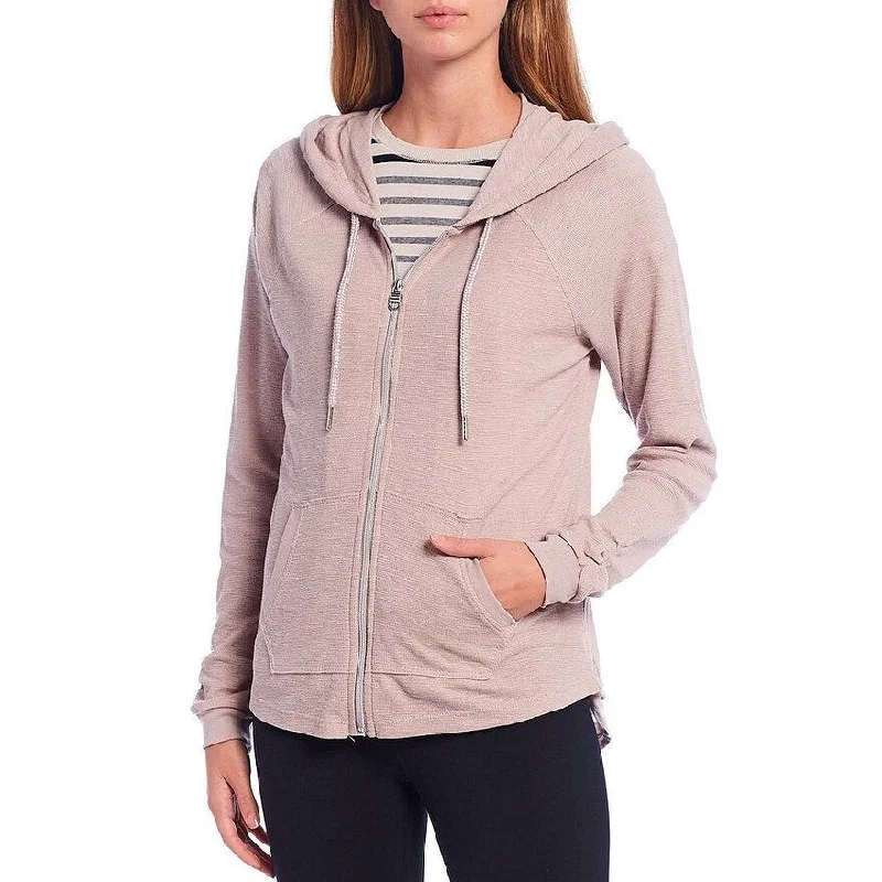 Calvin Klein Women's Performance Ruched-Sleeve Zip Hoodie Dark Pink Size Medium