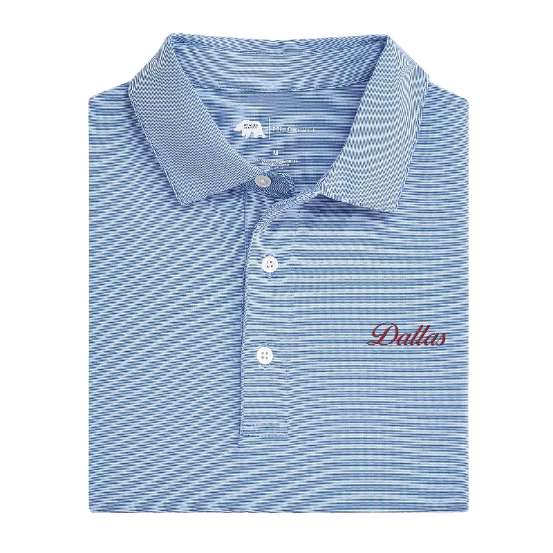 Dallas Vintage Script Hairline Stripe Performance Polo - Sport Blue