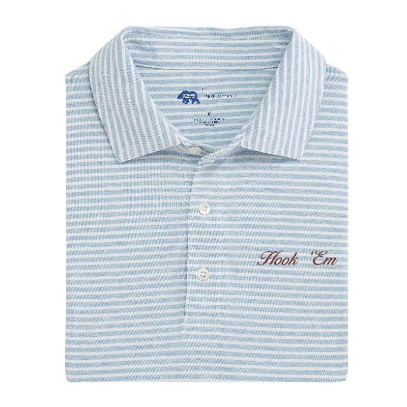 Hook 'Em Vintage Script Row Stripe Icon Polo - Sky