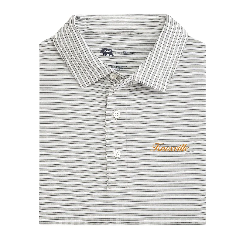 Knoxville Town Script Mulligan Stripe Performance Polo - Mirage Grey