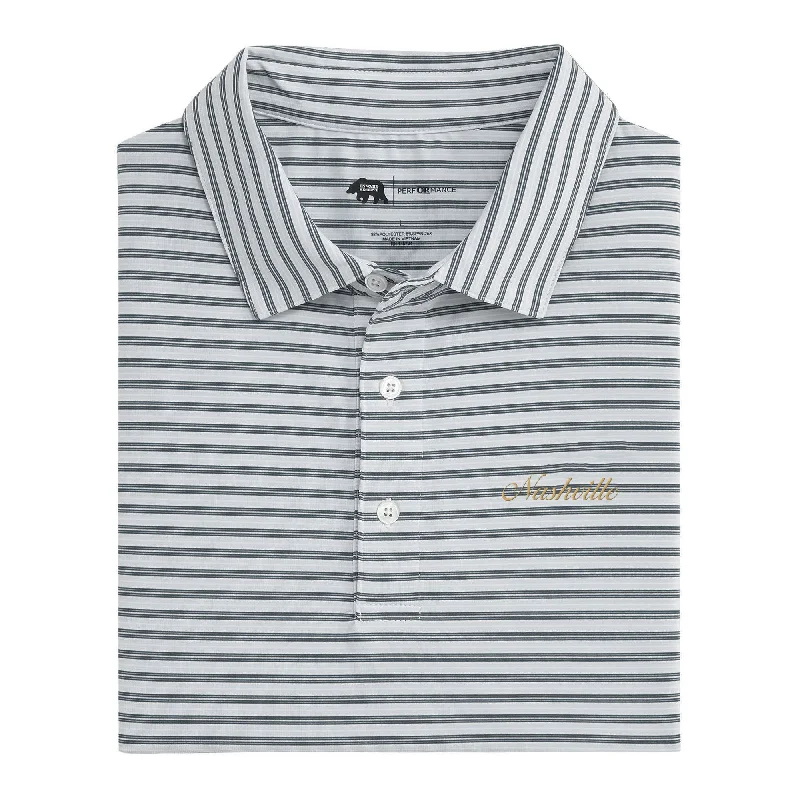 Nashville Town Script Wedge Stripe Performance Polo - Collegiate Grey