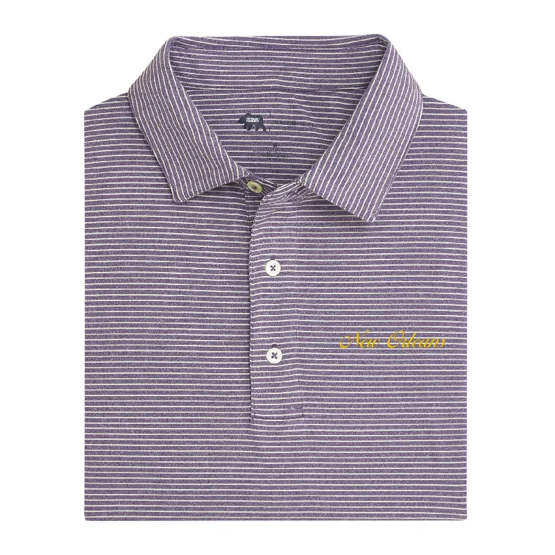 New Orleans Town Script Birdie Stripe Performance Polo - Loganberry