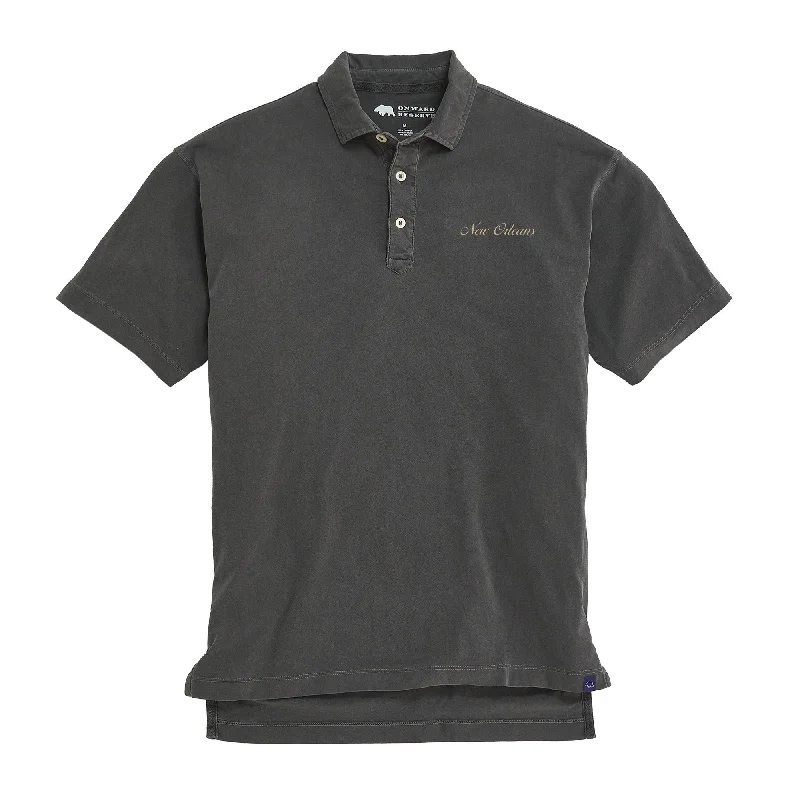 New Orleans Town Script S/S Perry Polo - Black