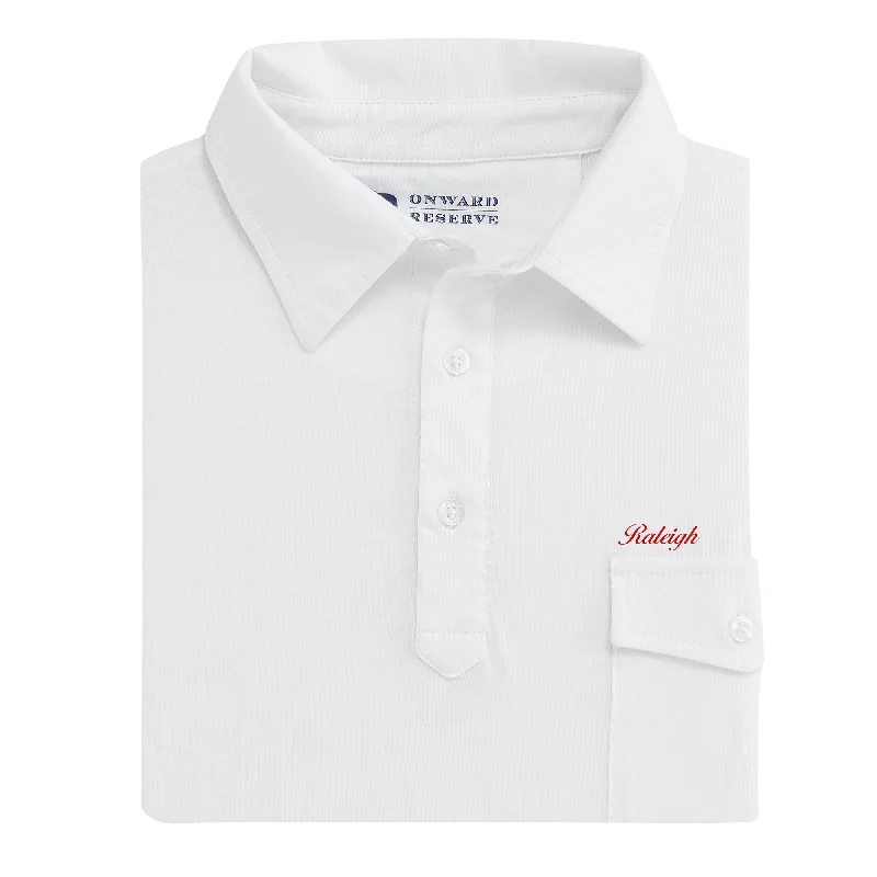 Raleigh Town Script Old School Polo - White