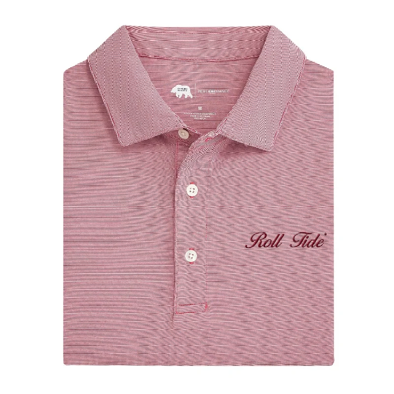 Roll Tide Vintage Script Hairline Stripe Performance Polo - Crimson