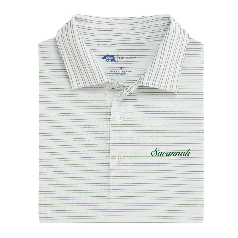 Savannah Town Script Driver Stripe Performance Polo - Oil Green