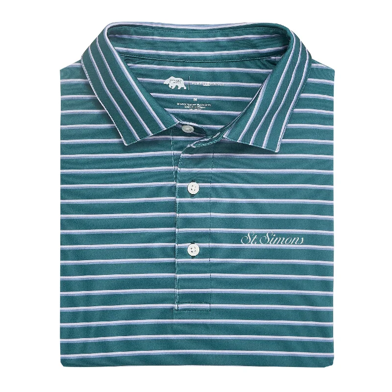 St. Simons Town Script Fairway Stripe Performance Polo - Jasper