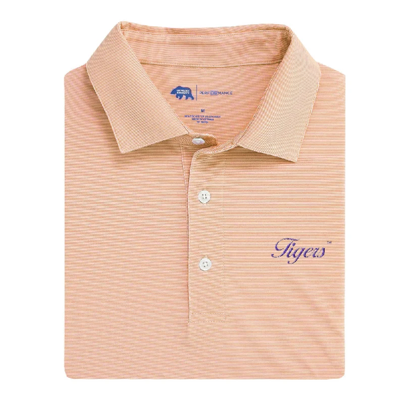 Tigers Vintage Script Hairline Stripe Performance Polo - Orange