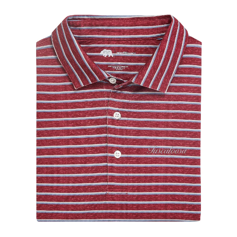 Tuscaloosa Town Script Fairway Stripe Performance Polo - Zinfandel