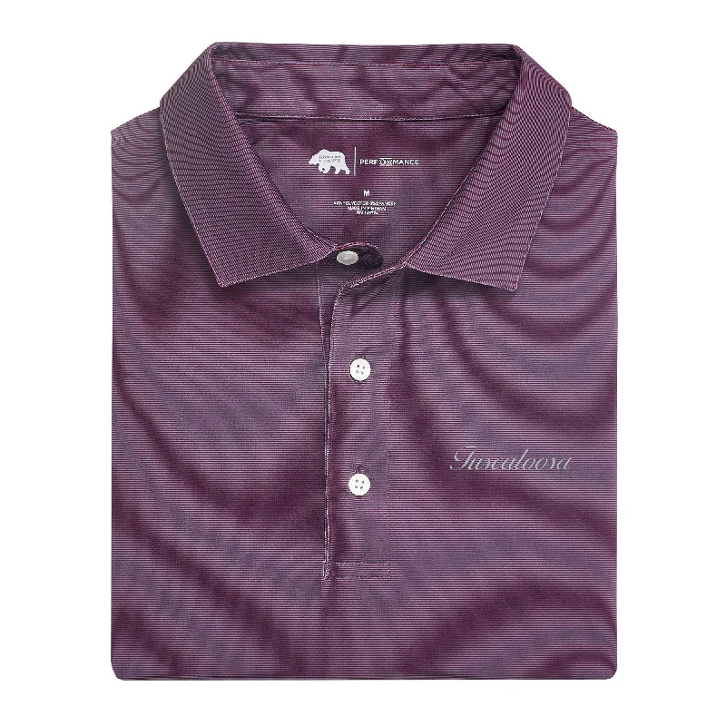 Tuscaloosa Town Script Hairline Stripe Performance Polo - Zinfandel