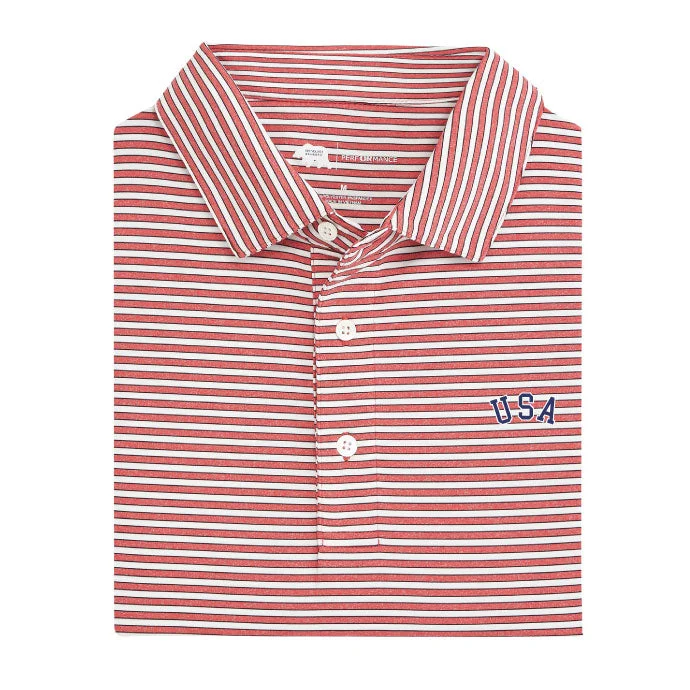 USA Mulligan Stripe Performance Polo - Heather Red