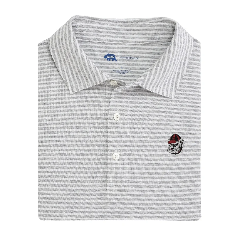 Vintage Bulldog Head Row Stripe Icon Polo - Heather Grey