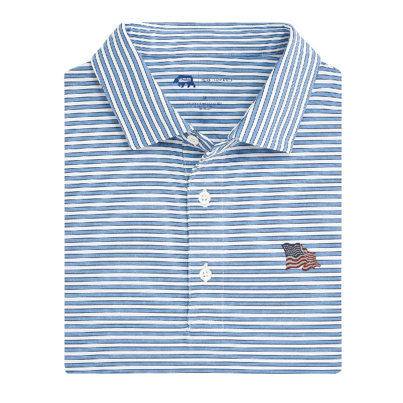 Vintage Flag Mulligan Stripe Performance Polo - Sky