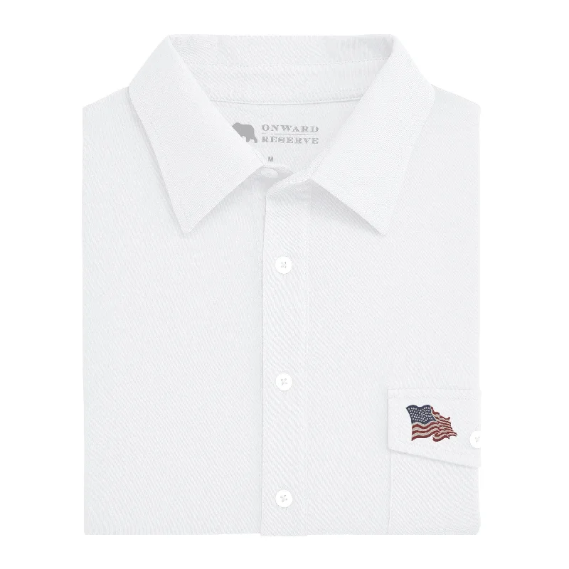 Vintage Flag Old School Polo - White