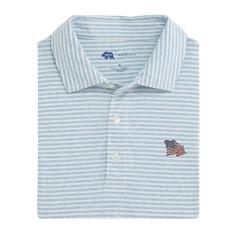 Vintage Flag Row Stripe Icon Polo - Sky