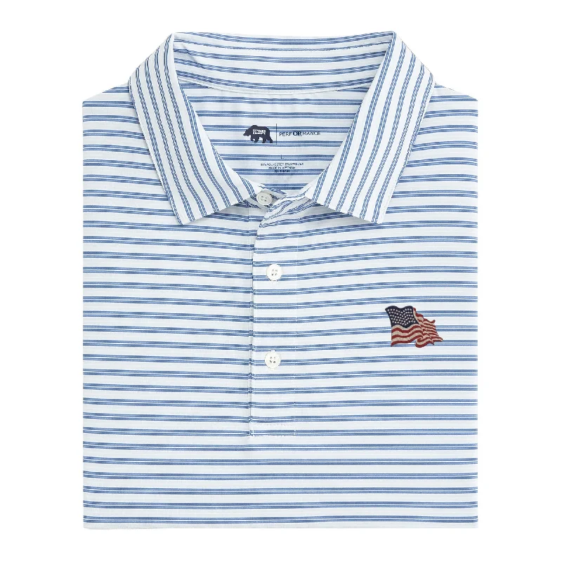 Vintage Flag Wedge Stripe Performance Polo - Federal Blue