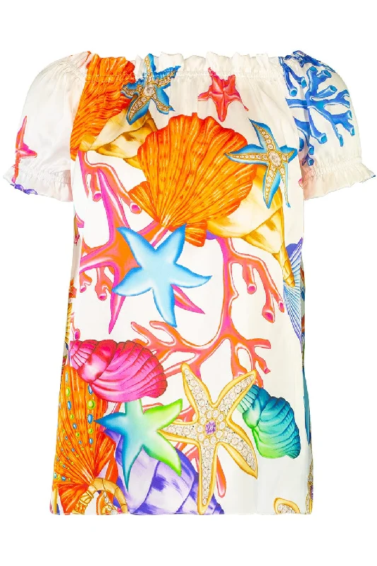 Amalfi Sea Print Short Sleeve Top