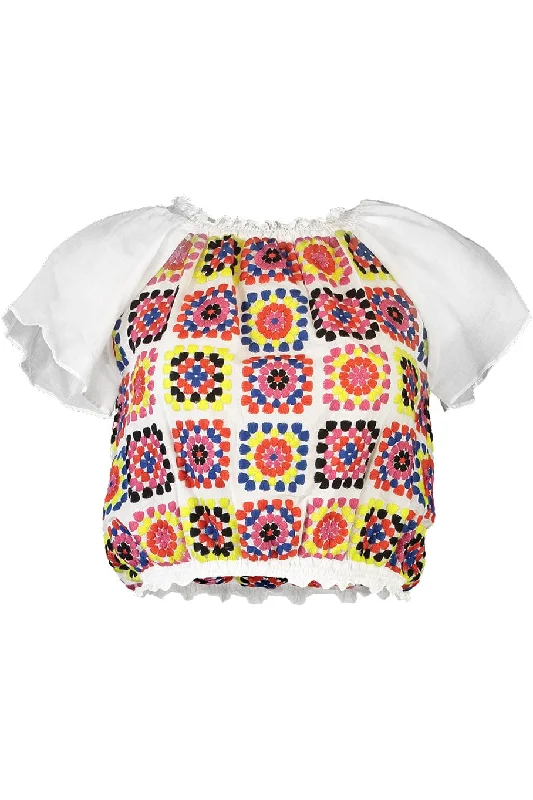 Atao Short Sleeve Square Embroidered Top