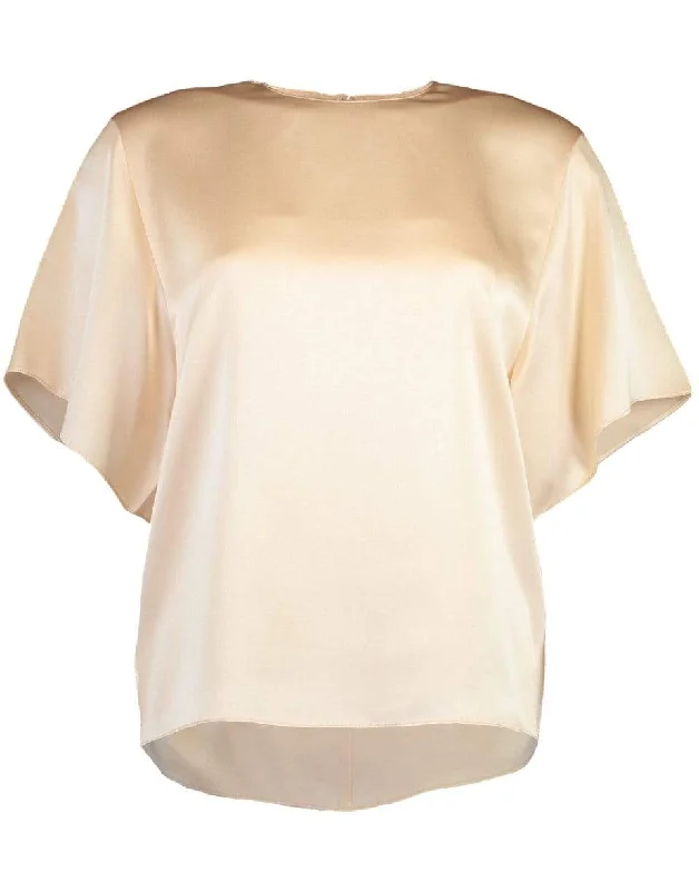 Satin Flutter Sleeve Short Sleeve Blouse