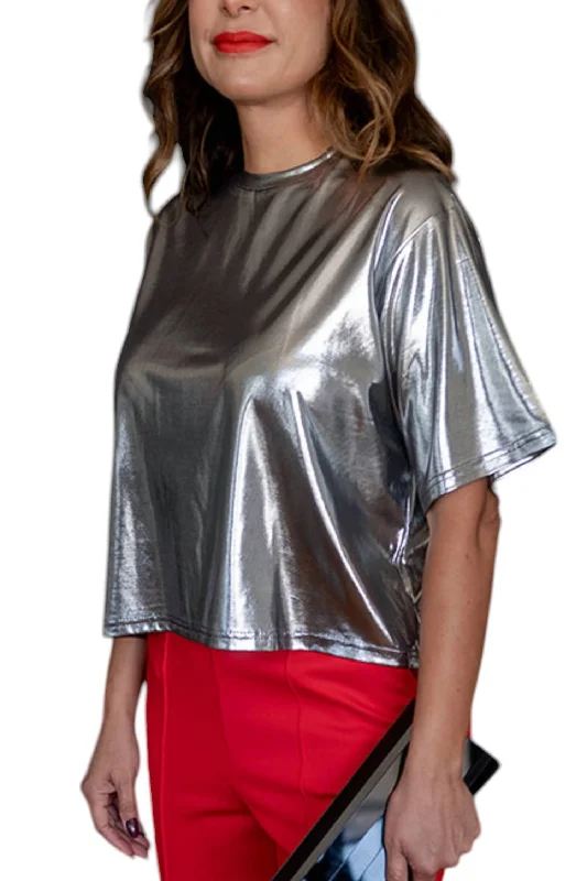 Short Sleeve Boxy Shirt In Liquid Silver