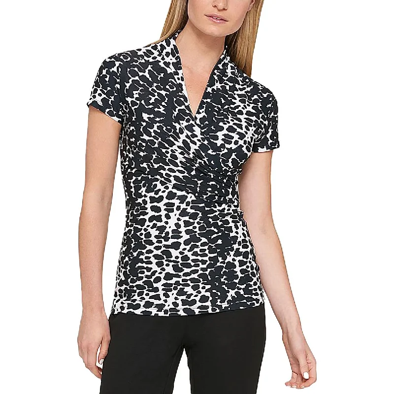 Womens Gathered Short Sleeve Blouse